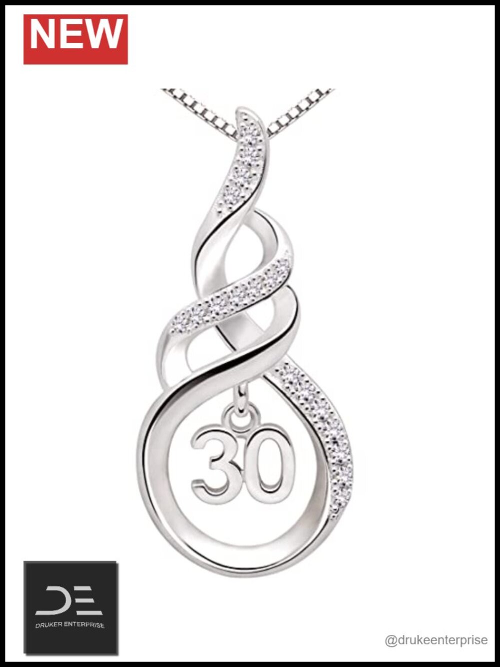 Sterling Silver 30th Birthday Number 30 Cubic Zirconia Pendant Necklace